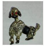 Vintage Poodle Brooch Hat Pin Red Rhinestone Eyes Black Enamel Silver Tone Vintage