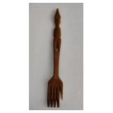 Vintage Tribal Hand Carved Wood 15 Inch Decorative Fork Handcrafted in Kenya