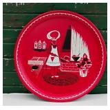 MCM Vintage 1950s Red Metal BBQ Tray, Marcelline Stoyke 16”