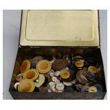 antique 1920s Schraffts Chocolate Tin Floral Design with Weighted lid full of VINTAGE BUTTONS