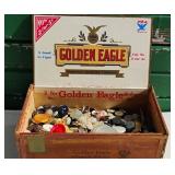 Antique Vintage Golden Eagle Wooden Cigar Box New Jersey Full of Vintage Buttons
