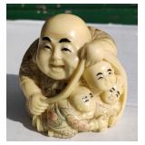Vintage Inked Resin Buddha Hiding Children (hand painted and marked to base)