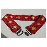 Vintage Elastic Beaded Wide Belt Warm Hues Diamond Pattern