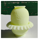 Vintage Fenton Persian Medallion Custard Glass Fairy Lamp- Two Pieces- Yellow Uranium Glowing Glass-
