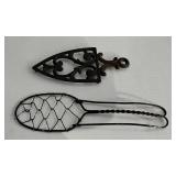 ANTIQUE LOT- Wire Mixing Spoon/ Whisk & Antique Cast SAD IRON Clothing Primitive Rustic Kitchen Deco