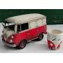 Red Hippie Bus, Custom Retro Gifts, Engraved VW Bus Model Car, Vintage Hand Made Metal Camper Van & 