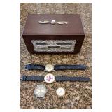 Crown HT-460 Transistor Radio Jewelry Box, Solitaire Watch, Bill Clinton Watch, Wrangler and Timex