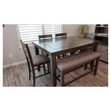 Crown Mark Grey Dining Table, Chairs, And Bench Set; Wood Dining Table Set