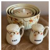 Hall’s Superior Quality Kitchenware-Autumn Leaf X3 Nesting Bowls, X1 Bowl With Lid, Salt & Pepper