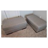 Matching Pair Of Gray Cocktail Ottomans With Wooden Legs