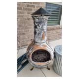 Outdoor Clay Chiminea Fireplace With Metal Charcoal/Wood Bin And Set Of Gentle Spirits Windchimes