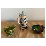  Vintage German Beer Stein, “Sea Mist” By Brody N-289, Blown Glass Dog Dish