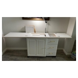 White Sewing Table With Attached Light, 3-storage Drawers & Drop-in for Machine, Cardboard Measuring