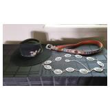 Bull Ranch Feathered Felt Cowboy Hat, Ariat Ladies Oval Chain Belt, Ariat Leather Aztec Pattern Belt