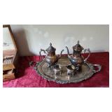 Leonard Silverplate Tea/Coffee Servers, Wallace Silverplate Tray, Deep silver Silverplate Silverware