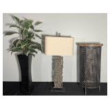 Lamp, Side Table, And Faux Plant