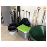 Coleman cooler, shovels
