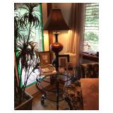 Metal & glass table, lamp Metal & glass table, lamp