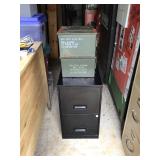 Metal filing cabinet, ammo cans Metal filing cabinet, ammo cans