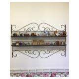 Metal wall shelf & collectibles 