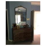 Antique dresser & mirror. 19” x 46” x 34” H