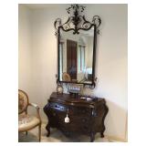 Metal & wood table, 6 rush chairs 1 leaf. 77” x 42”