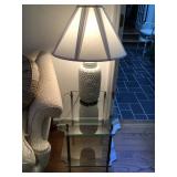 Pair brass & glass tables, 17” x 22” x 18” H