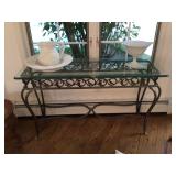 Iron wrought & glass sofa table 18”x52”x29” H
