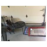 Outside small table, rugs
