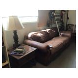 Side table, leather sofa as is 