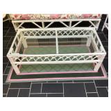 Rattan coffee table & leather painted rug