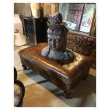 Lg brown leather ottoman 28”x46”x17” H, large Buddha bust
