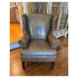 Grey leather wingback chair 