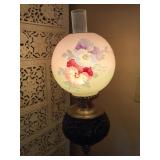 Floor lamp, metal & glass shade n flue