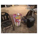 Chair, pail, shedder 
