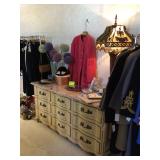 Dresser, faux flowers, lamp