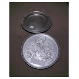 Hammered Aluminum Tray and Antique Pewter Plate