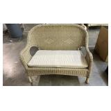 Hampton Bay Rosemont Light Brown Steel Wicker Stackable Outdoor Patio Loveseat with Putty Tan Cushio