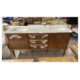 Double Sink Vanity With Granite Top and Back Splash Piece