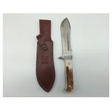 Hen & Rooster Bowie Knife with Stag Handle and Sheath