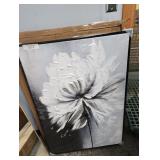 Hand Painted White And Black Flower Canvas Wall Art