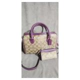 Coach Rowan Khaki/Deep Berry Signature Satchel Crossbody