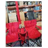 Double folding chair with umbrella