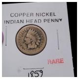 1859 Rare Copper Nickel Indian Head Penny coin