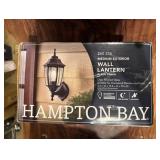 Hampton Bay 14.37 in. Black Dusk to Dawn Hardwired Decorative Outdoor Wall Light Lantern Porch Sconc
