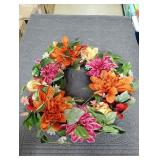 Light up pink and orange Dahlia wreath