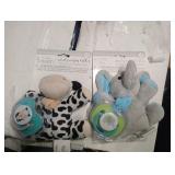 Le Bebe plush pacifier holder, elephant and cow