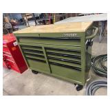 46 in. W x 18.1 in. D 9-Drawer Army Green Mobile Workbench Cabinet with Solid Wood Top
