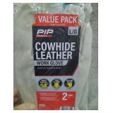 Large Grain Cowhide Water Resistant Leather Work Glove 2-Pack