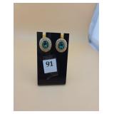 Green and sparkly earrings